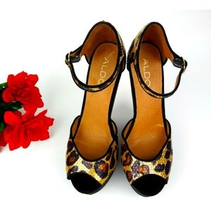 Aldo Sequin Peep Toe Platform Wedge - 8.5